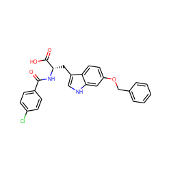 O=C(N[C@@H](Cc1c[nH]c2cc(OCc3ccccc3)ccc12)C(=O)O)c1ccc(Cl)cc1 ZINC000034947198