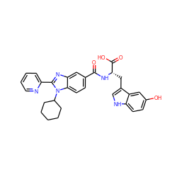 O=C(N[C@@H](Cc1c[nH]c2ccc(O)cc12)C(=O)O)c1ccc2c(c1)nc(-c1ccccn1)n2C1CCCCC1 ZINC000028105064