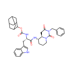 O=C(N[C@@H](Cc1c[nH]c2ccccc12)C(=O)N[C@H]1CCCN2C(=O)N(Cc3ccccc3)C(=O)C[C@H]12)OC1C2CC3CC(C2)CC1C3 ZINC000095607525