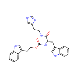 O=C(N[C@@H](Cc1c[nH]c2ccccc12)C(=O)NCCc1c[nH]cn1)OCCc1c[nH]c2ccccc12 ZINC000029565295