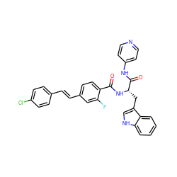 O=C(N[C@@H](Cc1c[nH]c2ccccc12)C(=O)Nc1ccncc1)c1ccc(/C=C/c2ccc(Cl)cc2)cc1F ZINC000096930111