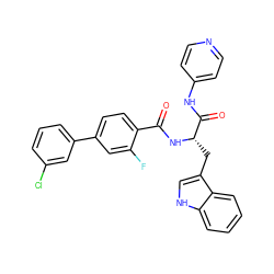 O=C(N[C@@H](Cc1c[nH]c2ccccc12)C(=O)Nc1ccncc1)c1ccc(-c2cccc(Cl)c2)cc1F ZINC000096931528