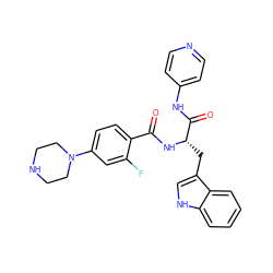 O=C(N[C@@H](Cc1c[nH]c2ccccc12)C(=O)Nc1ccncc1)c1ccc(N2CCNCC2)cc1F ZINC000096930115