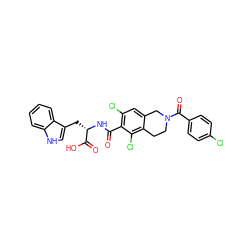 O=C(N[C@@H](Cc1c[nH]c2ccccc12)C(=O)O)c1c(Cl)cc2c(c1Cl)CCN(C(=O)c1ccc(Cl)cc1)C2 ZINC000058592237