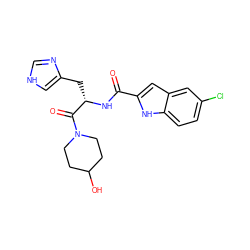 O=C(N[C@@H](Cc1c[nH]cn1)C(=O)N1CCC(O)CC1)c1cc2cc(Cl)ccc2[nH]1 ZINC000029057081