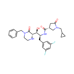 O=C(N[C@@H](Cc1cc(F)cc(F)c1)[C@H](O)[C@@H]1NCCN(Cc2ccccc2)C1=O)[C@@H]1CC(=O)N(CC2CC2)C1 ZINC000049878062