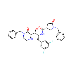 O=C(N[C@@H](Cc1cc(F)cc(F)c1)[C@H](O)[C@@H]1NCCN(Cc2ccccc2)C1=O)[C@@H]1CC(=O)N(Cc2ccccc2)C1 ZINC000044280519