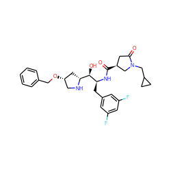 O=C(N[C@@H](Cc1cc(F)cc(F)c1)[C@H](O)[C@H]1C[C@@H](OCc2ccccc2)CN1)[C@H]1CC(=O)N(CC2CC2)C1 ZINC000029129857