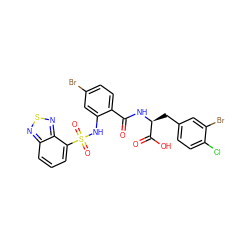 O=C(N[C@@H](Cc1ccc(Cl)c(Br)c1)C(=O)O)c1ccc(Br)cc1NS(=O)(=O)c1cccc2nsnc12 ZINC000049680027