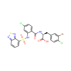 O=C(N[C@@H](Cc1ccc(Cl)c(Br)c1)C(=O)O)c1ccc(Cl)cc1NS(=O)(=O)c1cccc2nsnc12 ZINC000049680023