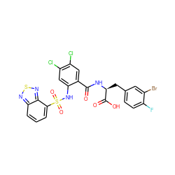 O=C(N[C@@H](Cc1ccc(F)c(Br)c1)C(=O)O)c1cc(Cl)c(Cl)cc1NS(=O)(=O)c1cccc2nsnc12 ZINC000049670018