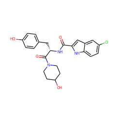 O=C(N[C@@H](Cc1ccc(O)cc1)C(=O)N1CCC(O)CC1)c1cc2cc(Cl)ccc2[nH]1 ZINC000029056809