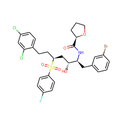 O=C(N[C@@H](Cc1cccc(Br)c1)[C@H](O)C[C@H](CCc1ccc(Cl)cc1Cl)S(=O)(=O)c1ccc(F)cc1)[C@H]1CCCO1 ZINC000028528876