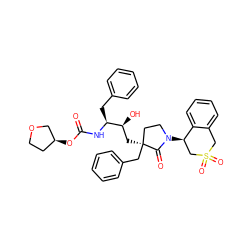 O=C(N[C@@H](Cc1ccccc1)[C@@H](O)C[C@]1(Cc2ccccc2)CCN([C@@H]2CS(=O)(=O)Cc3ccccc32)C1=O)O[C@H]1CCOC1 ZINC000003943906