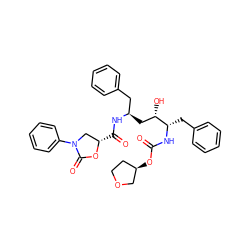 O=C(N[C@@H](Cc1ccccc1)[C@@H](O)C[C@H](Cc1ccccc1)NC(=O)[C@H]1CN(c2ccccc2)C(=O)O1)O[C@@H]1CCOC1 ZINC000028711209