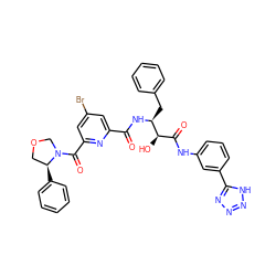 O=C(N[C@@H](Cc1ccccc1)[C@H](O)C(=O)Nc1cccc(-c2nnn[nH]2)c1)c1cc(Br)cc(C(=O)N2COC[C@@H]2c2ccccc2)n1 ZINC000049823097