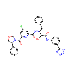 O=C(N[C@@H](Cc1ccccc1)[C@H](O)C(=O)Nc1cccc(-c2nnn[nH]2)c1)c1cc(Cl)cc(C(=O)N2COC[C@@H]2c2ccccc2)n1 ZINC000049833334