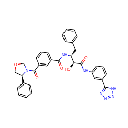 O=C(N[C@@H](Cc1ccccc1)[C@H](O)C(=O)Nc1cccc(-c2nnn[nH]2)c1)c1cccc(C(=O)N2COC[C@@H]2c2ccccc2)c1 ZINC000084655522