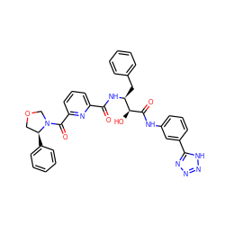 O=C(N[C@@H](Cc1ccccc1)[C@H](O)C(=O)Nc1cccc(-c2nnn[nH]2)c1)c1cccc(C(=O)N2COC[C@@H]2c2ccccc2)n1 ZINC000029039576