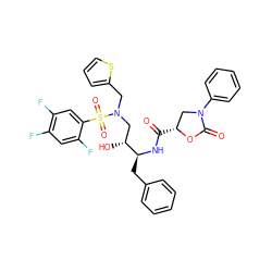 O=C(N[C@@H](Cc1ccccc1)[C@H](O)CN(Cc1cccs1)S(=O)(=O)c1cc(F)c(F)cc1F)[C@@H]1CN(c2ccccc2)C(=O)O1 ZINC000049799778