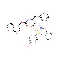 O=C(N[C@@H](Cc1ccccc1)[C@H](O)CN(OC1CCCC1)S(=O)(=O)c1ccc(O)cc1)O[C@H]1CO[C@H]2OCC[C@@H]12 ZINC000014946340