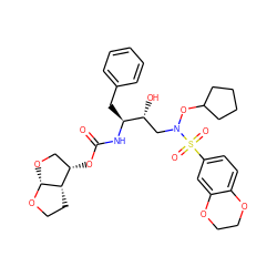 O=C(N[C@@H](Cc1ccccc1)[C@H](O)CN(OC1CCCC1)S(=O)(=O)c1ccc2c(c1)OCCO2)O[C@H]1CO[C@H]2OCC[C@@H]12 ZINC000014946342