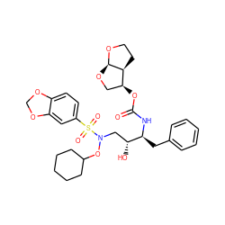 O=C(N[C@@H](Cc1ccccc1)[C@H](O)CN(OC1CCCCC1)S(=O)(=O)c1ccc2c(c1)OCO2)O[C@H]1CO[C@H]2OCC[C@@H]12 ZINC000014946347