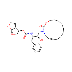 O=C(N[C@@H](Cc1ccccc1)[C@H](O)CN1C/C=C\CCCCCCCCOC1=O)O[C@H]1CO[C@H]2OCC[C@@H]12 ZINC000014946366