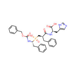 O=C(N[C@@H](Cc1ccccc1)[P@@](=O)(O)C[C@H](Cc1ccccc1)C(=O)N[C@H](Cc1cnc[nH]1)C(=O)O)OCc1ccccc1 ZINC000028762124