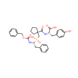 O=C(N[C@@H](Cc1ccccc1)[P@](=O)(O)CC1(C(=O)N[C@@H](Cc2ccc(O)cc2)C(=O)O)CCCC1)OCc1ccccc1 ZINC000029394487