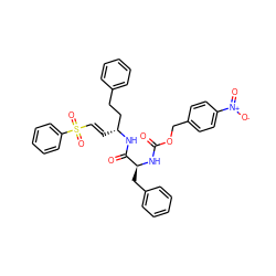 O=C(N[C@@H](Cc1ccccc1)C(=O)N[C@H](/C=C/S(=O)(=O)c1ccccc1)CCc1ccccc1)OCc1ccc([N+](=O)[O-])cc1 ZINC001772653810