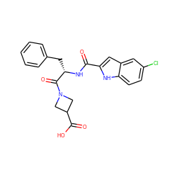 O=C(N[C@@H](Cc1ccccc1)C(=O)N1CC(C(=O)O)C1)c1cc2cc(Cl)ccc2[nH]1 ZINC000002046793