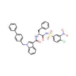 O=C(N[C@@H](Cc1ccccc1)C(=O)NS(=O)(=O)c1ccc(Cl)c([N+](=O)[O-])c1)c1cn(Cc2ccc(-c3ccccc3)cc2)c2ccccc12 ZINC001772645765