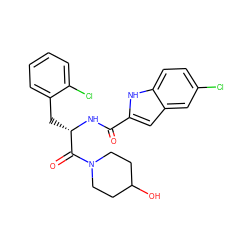 O=C(N[C@@H](Cc1ccccc1Cl)C(=O)N1CCC(O)CC1)c1cc2cc(Cl)ccc2[nH]1 ZINC000029057107