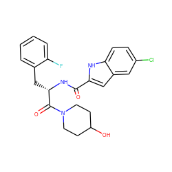 O=C(N[C@@H](Cc1ccccc1F)C(=O)N1CCC(O)CC1)c1cc2cc(Cl)ccc2[nH]1 ZINC000000840527