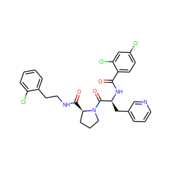 O=C(N[C@@H](Cc1cccnc1)C(=O)N1CCC[C@H]1C(=O)NCCc1ccccc1Cl)c1ccc(Cl)cc1Cl ZINC000095598630