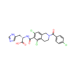 O=C(N[C@@H](Cc1cnc[nH]1)C(=O)O)c1c(Cl)cc2c(c1Cl)CCN(C(=O)c1ccc(Cl)cc1)C2 ZINC000066104222