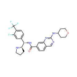 O=C(N[C@@H](c1ccc(C(F)(F)F)c(F)c1)[C@H]1CCCN1)c1ccc2cnc(NC3CCOCC3)nc2c1 ZINC000207577119