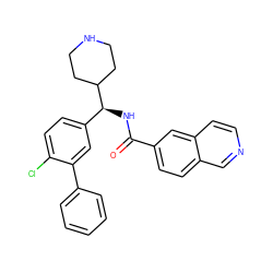 O=C(N[C@@H](c1ccc(Cl)c(-c2ccccc2)c1)C1CCNCC1)c1ccc2cnccc2c1 ZINC000072178825