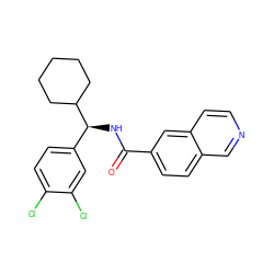 O=C(N[C@@H](c1ccc(Cl)c(Cl)c1)C1CCCCC1)c1ccc2cnccc2c1 ZINC000072178909