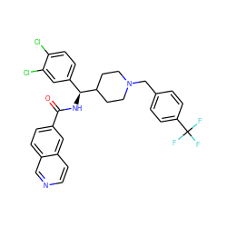O=C(N[C@@H](c1ccc(Cl)c(Cl)c1)C1CCN(Cc2ccc(C(F)(F)F)cc2)CC1)c1ccc2cnccc2c1 ZINC000072180032