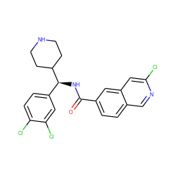 O=C(N[C@@H](c1ccc(Cl)c(Cl)c1)C1CCNCC1)c1ccc2cnc(Cl)cc2c1 ZINC000072178717