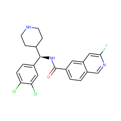 O=C(N[C@@H](c1ccc(Cl)c(Cl)c1)C1CCNCC1)c1ccc2cnc(F)cc2c1 ZINC000072178715