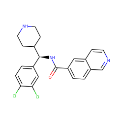 O=C(N[C@@H](c1ccc(Cl)c(Cl)c1)C1CCNCC1)c1ccc2cnccc2c1 ZINC000072179888