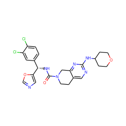 O=C(N[C@@H](c1ccc(Cl)c(Cl)c1)c1cnco1)N1CCc2cnc(NC3CCOCC3)nc2C1 ZINC000202114737