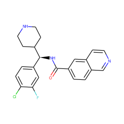 O=C(N[C@@H](c1ccc(Cl)c(F)c1)C1CCNCC1)c1ccc2cnccc2c1 ZINC000072177254