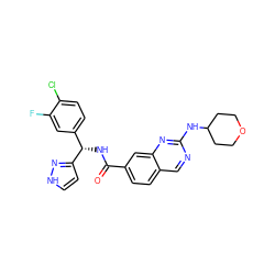 O=C(N[C@@H](c1ccc(Cl)c(F)c1)c1cc[nH]n1)c1ccc2cnc(NC3CCOCC3)nc2c1 ZINC001772636662