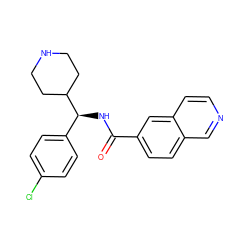 O=C(N[C@@H](c1ccc(Cl)cc1)C1CCNCC1)c1ccc2cnccc2c1 ZINC000072180022