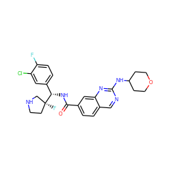 O=C(N[C@@H](c1ccc(F)c(Cl)c1)[C@@]1(F)CCNC1)c1ccc2cnc(NC3CCOCC3)nc2c1 ZINC000207535268