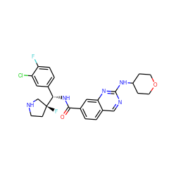 O=C(N[C@@H](c1ccc(F)c(Cl)c1)[C@]1(F)CCNC1)c1ccc2cnc(NC3CCOCC3)nc2c1 ZINC000207535186